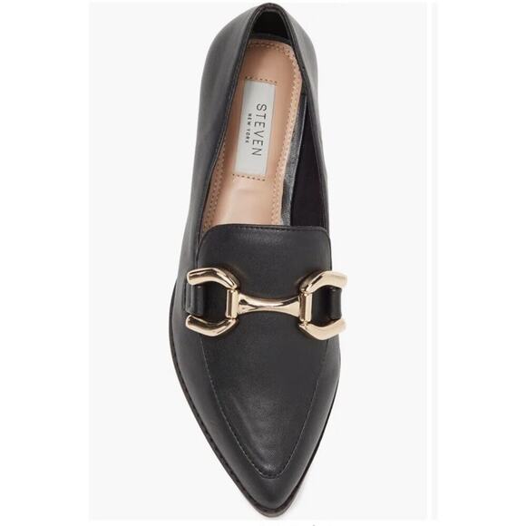 STEVEN New York Harlane Black Leather Gold Horsebit Women's Loafers Flats 8 - Picture 4 of 10